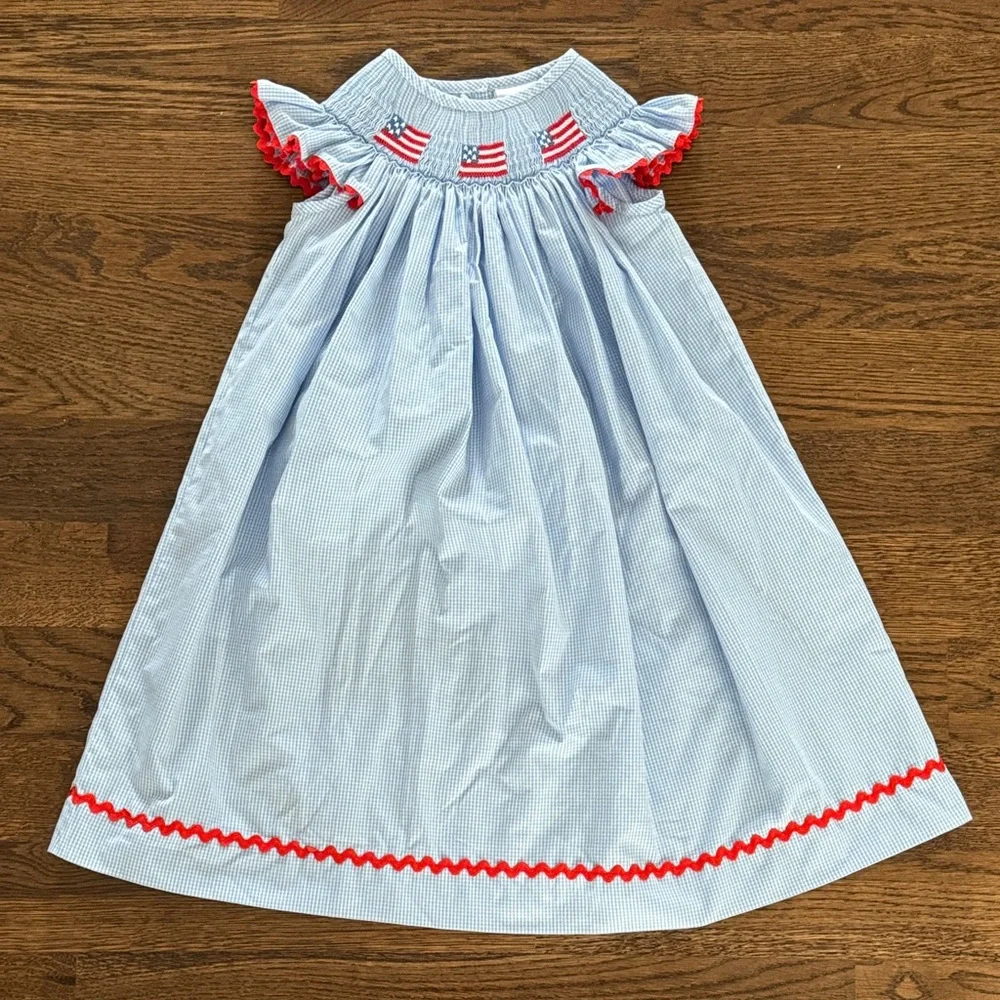 Stitchy Fish Salute The Flag Smocked Embroidered Dress